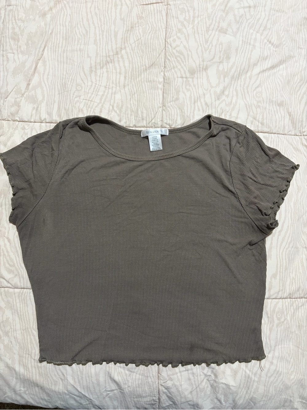 Bozzolo Olive Ribbed Lettuce-Trim Crop Top